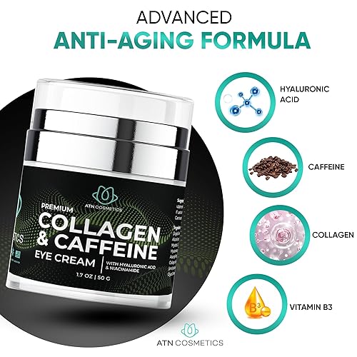 Miniatura 2 de ATN Cosmetics Crema de ojos de colágeno y cafeína para todo tipo de pieles, crema de ojos para ojeras, arrugas e hinchazón, infundida con ácido
