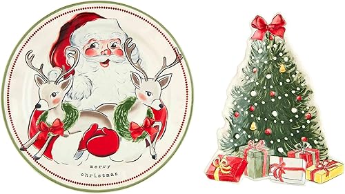 Miniatura 2 de Mud Pie Platos anidados de Navidad vintage, santa 12 pulgadas de diámetro | árbol 10 3/4" x 8 3/4" Whitw