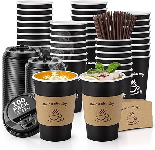 AIRE Paquete de 100 tazas de cafĂ© de 12 onzas con tapas, tazas de cafĂ© desechables para bebidas calientes y frĂas, tazas de cafĂ© con tapas para AIRE Paquete de 100 tazas de cafĂ© de 12 onzas con tapas, tazas de cafĂ© desechables para bebidas calientes y frĂas, tazas de cafĂ© con tapas para
