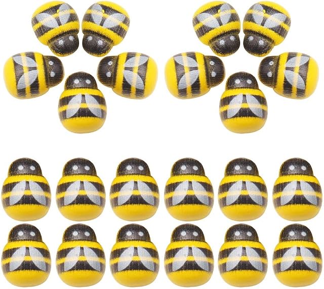 100 Pcs Self Adhesive Bee Stickers, Wooden Ladybirds Embellishments Craft Card Wood Toppers Bee Flat Back Stickers for DIY Craft Decoration