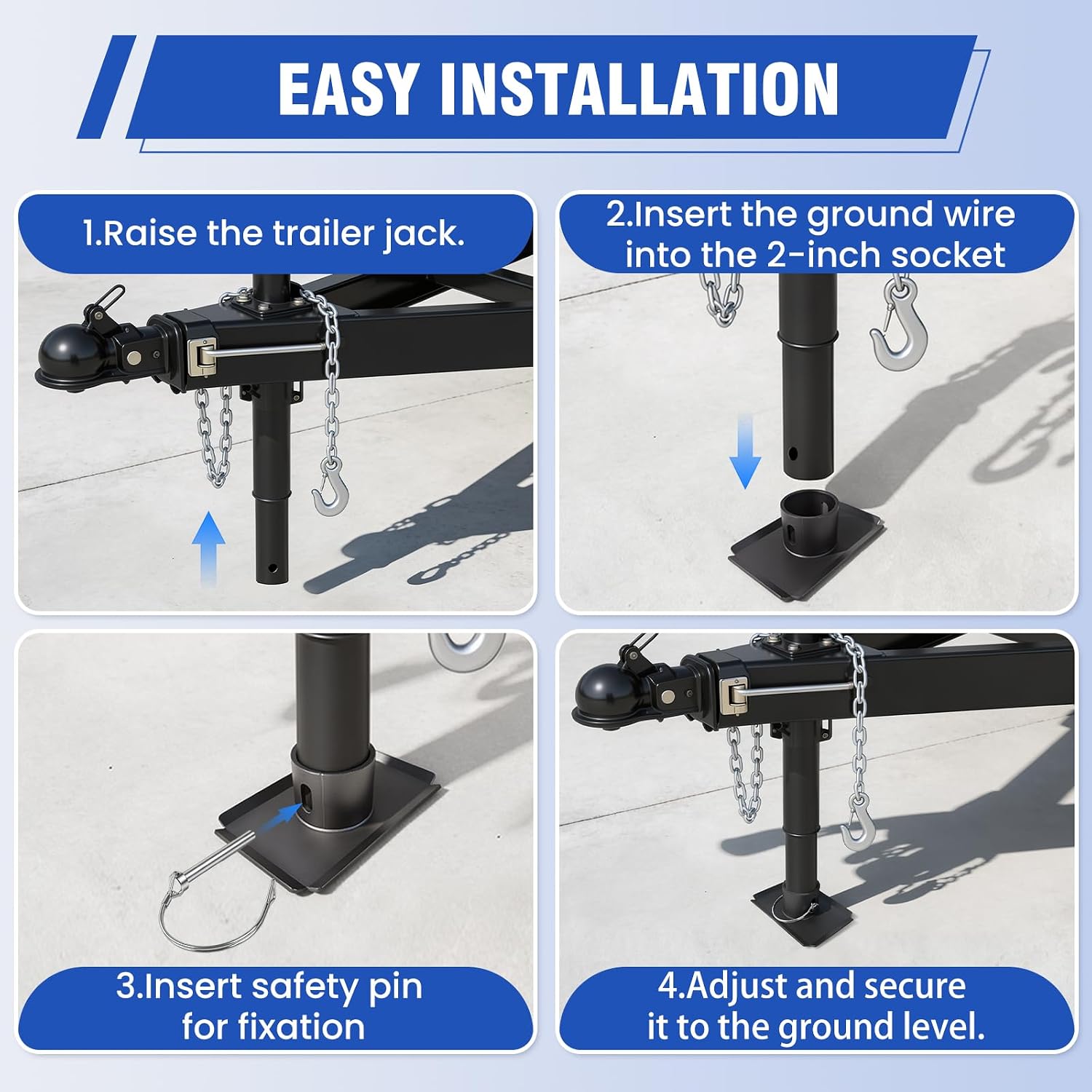 Removable Trailer Jack Foot Plate, 5000lbs Capacity with Pin Base for A-Frame Trailer Jack, Trailer Jack Block, Trailer Jack Stand, Trailer Tongue Jack Wheel, Boat Trailer Parts for RV Camper Trailers