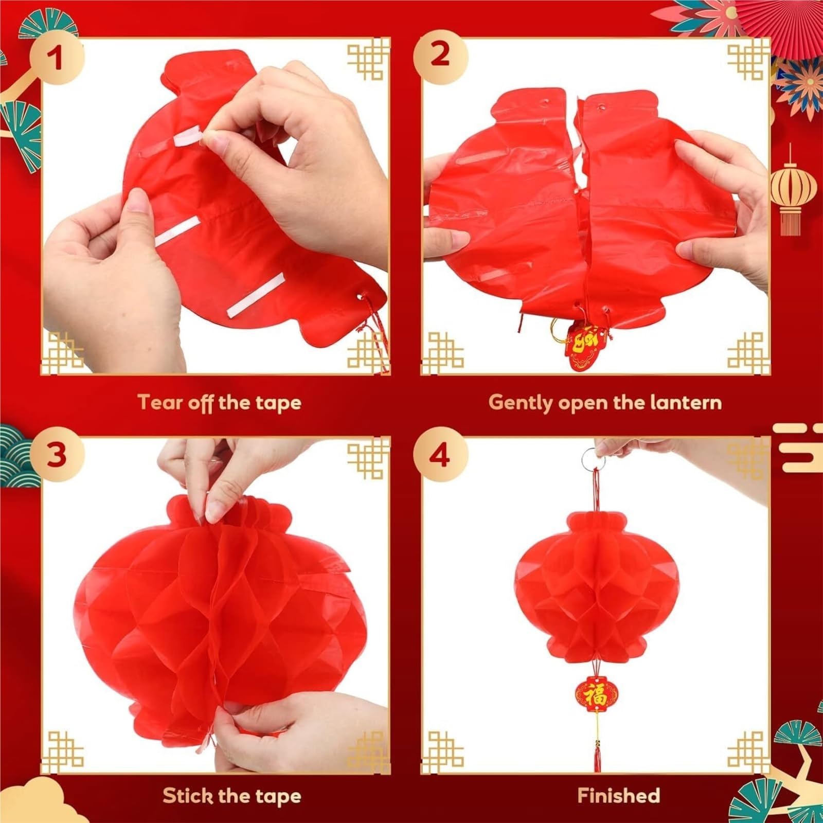 Lámparas Papel 10 Farolillos Chinos Decorativos con Borlas For La Celebración del Festival De Primavera Decorativos Fiestas(18cm)