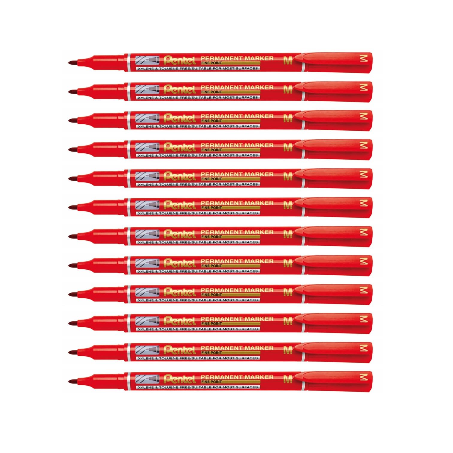 Pentel NM470 Fine Permanent Marker, 1.0mm Line, Red ink (Pack of 12)