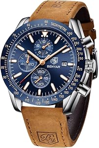 BY BENYAR Mens Watches Analog Quartz Chronograph Waterproof Dress Watch for Men Business Work Sport Casual Classic Stainless Steel Men's Wrist Watches Elegant Gifts for Men