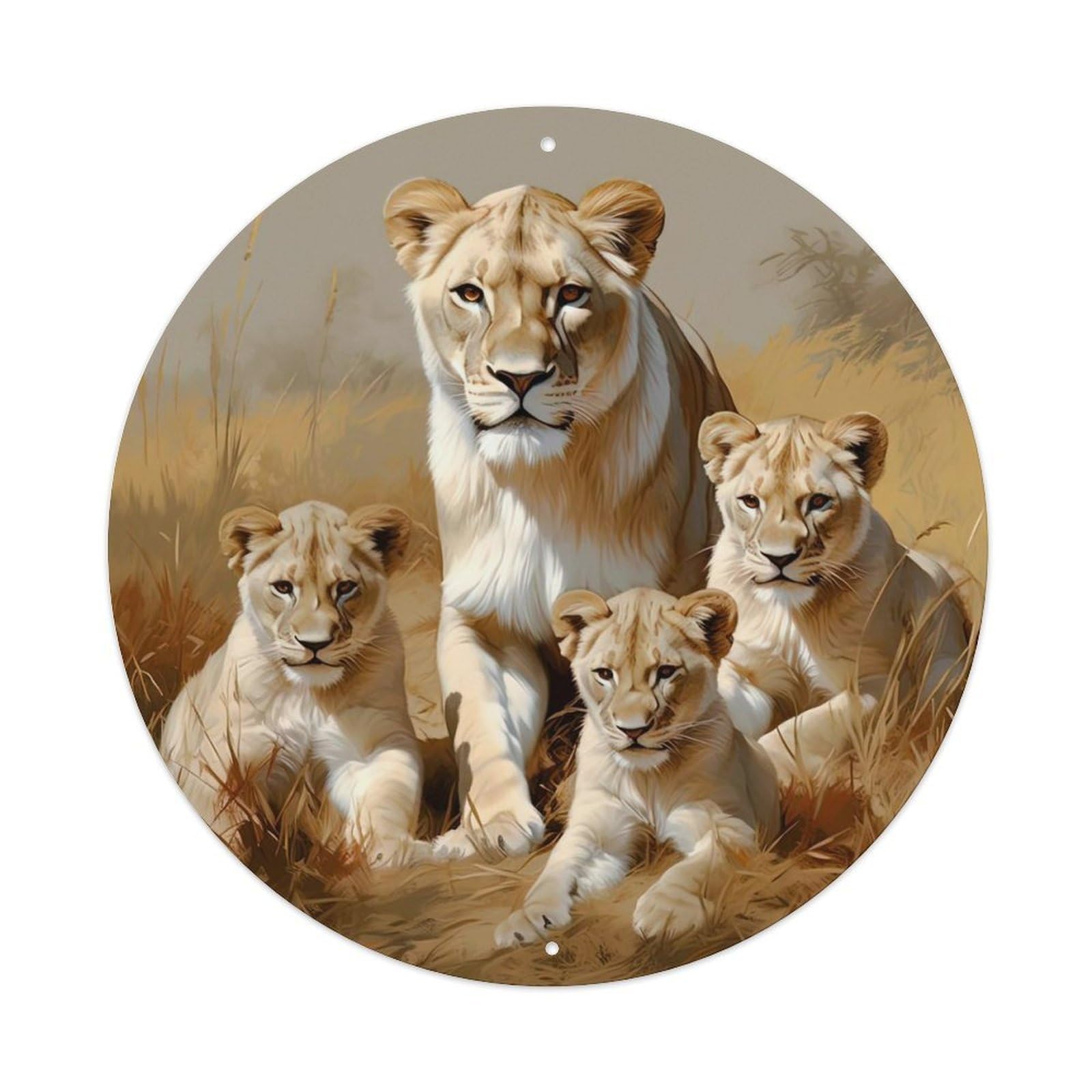 Animal Artwork Lion And Its Cub Metal Tin Sign