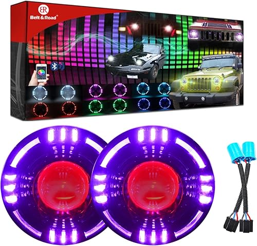 Faros delanteros LED súper brillantes con halo RGB de 7 pulgadas, patrón de haz en forma de Z, súper brillante, antirreflejo, ajuste redondo para