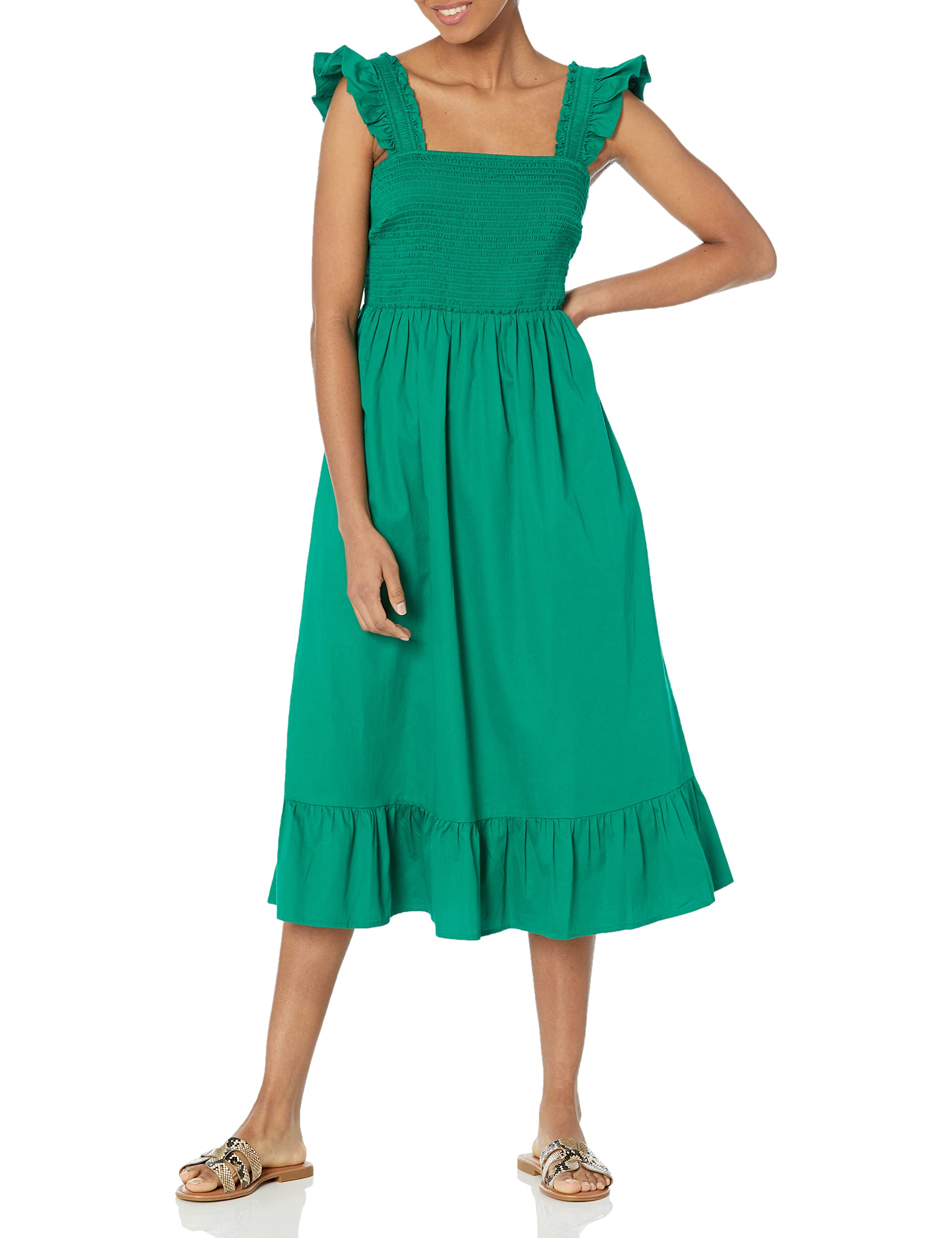 the drop women's kimi ruffled shoulder smocked midi dress Amazon.com: The Drop Women's Kimi Ruffled Shoulder Smocked Midi Dress,  Black, L : Clothing, Shoes & Jewelry
