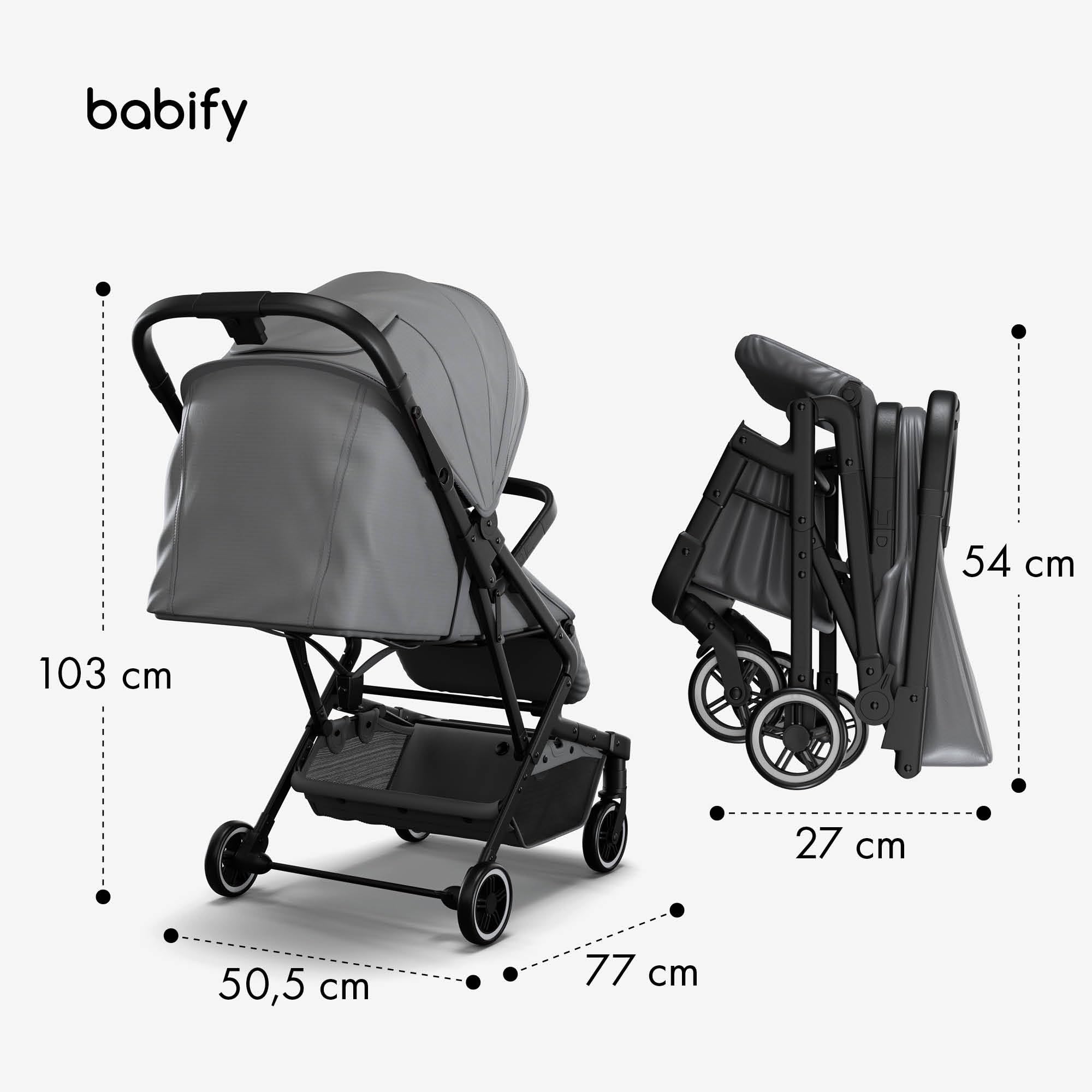Babify Urban Ease Poussette - Naissance à 4 Ans (22 kg), Pliage à Une Main, Inclinaison & Repose-Pieds Réglables, Doublure Amovible, Panier, Capote à Fenêtre, Compacte, Gris