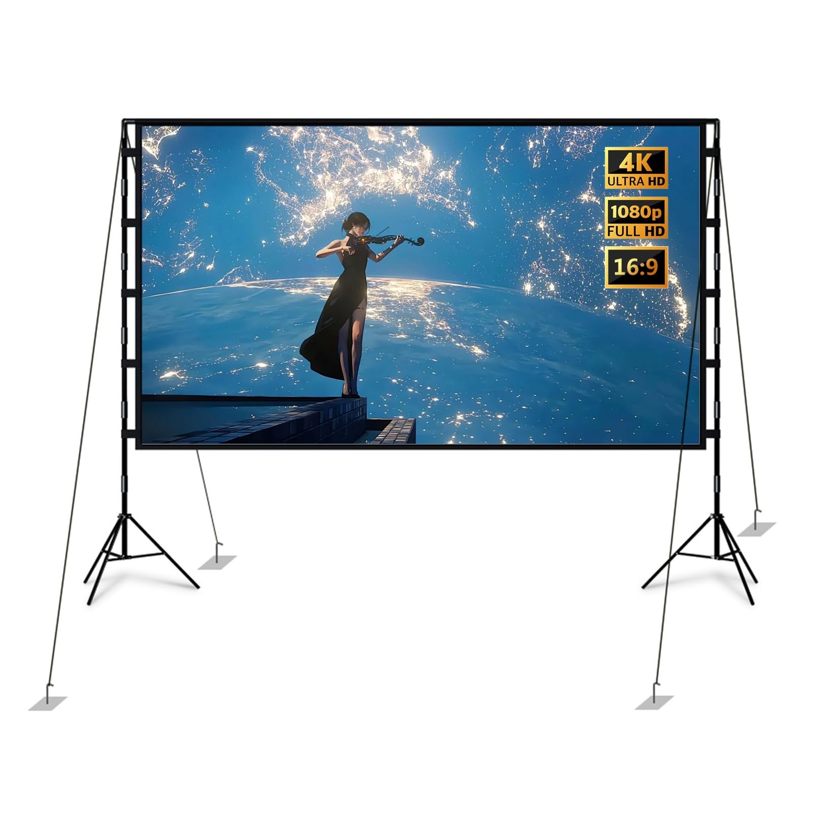 Schermo di Proiezione Pieghevole per Esterni 4K Ultra HD, Schermo di Proiezione Mobile da 84/100/120 Pollici con Supporto per Campeggio, Feste(84"(16:9))