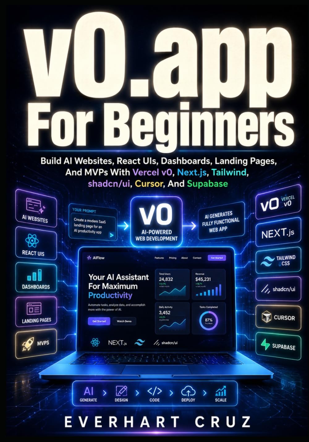 v0.app For Beginners: Build AI Websites, React UIs, Dashboards, Landing Pages, And MVPs With Vercel v0, Next.js, Tailwind, shadcn/ui, Cursor, And Supabase