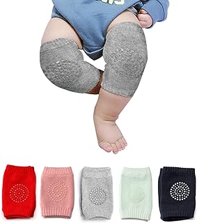 Baby Knee Pads for Crawling, 5 Pairs Unisex Baby Toddlers Crawling Knee Pads Anti-Slip Knee Protect Baby’s Knee for Crawling (Light grey,Pink,Black,Red,Light green)