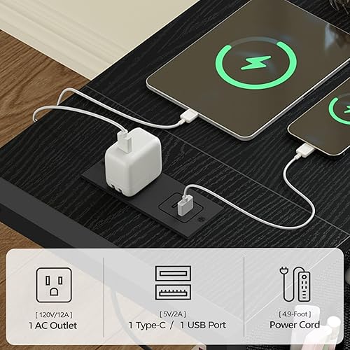 Miniatura 5 de Soporte para PC, soporte de torre de computadora con estación de carga, soporte de torre de PC ajustable en altura para piso, carrito de computadora