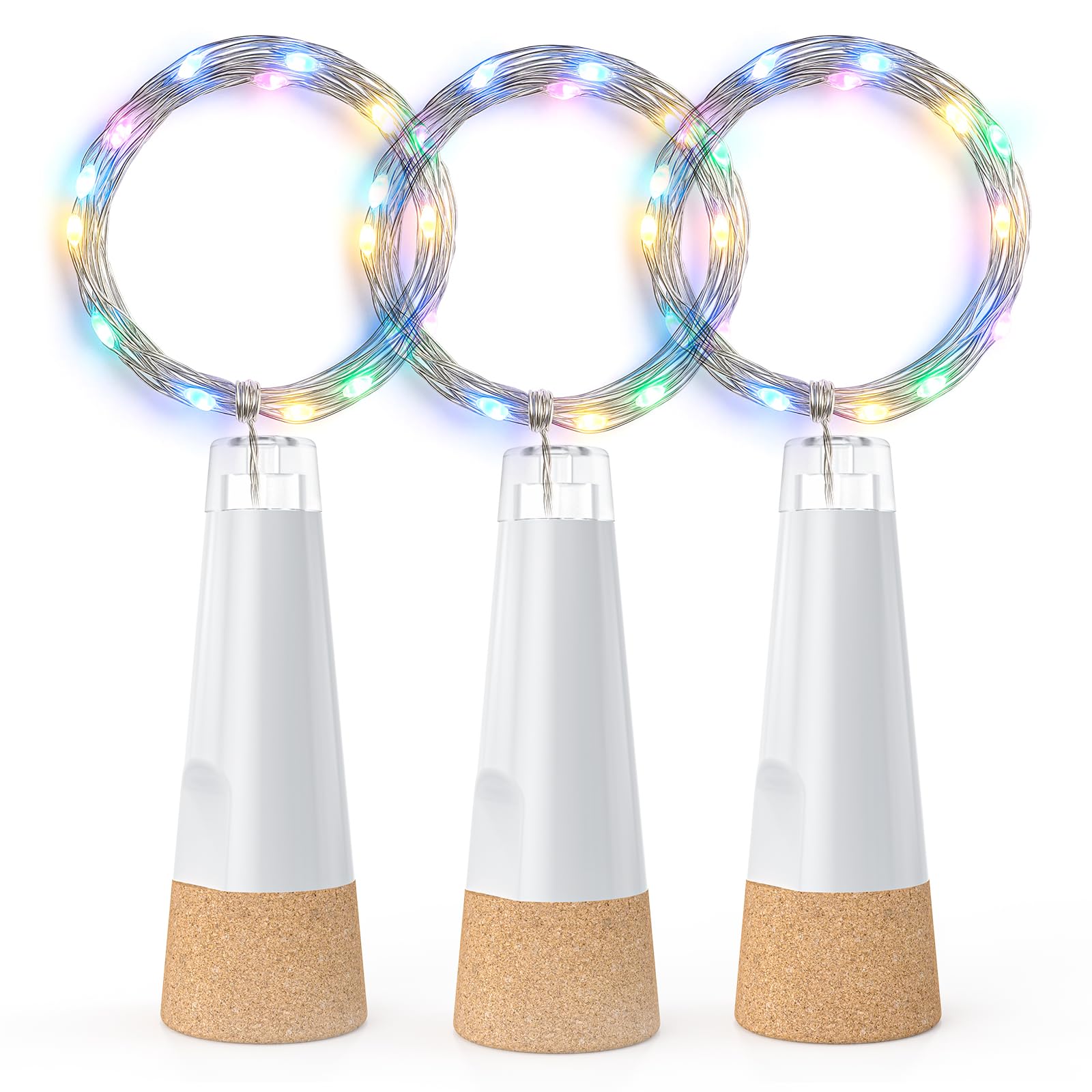 KOBWA Bottle Lights with Cork, USB Rechargeable Wine Bottle Light Battery Operated Jars Fairy Lights, 2025 Upgraded String Lights for Xmas Decorations(Multi-Colour, 3 Pack)