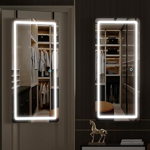 Miniatura 2 de Biyatuos Espejo de pared con luz LED de 40 x 16 pulgadas, espejo de longitud completa con luces, espejo para colgar sobre la puerta, espejo para