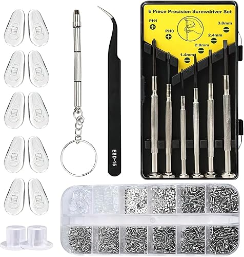 Kit de reparación de lentes mejorados, juego de reparación de lentes con almohadillas para la nariz, destornillador de cabeza plana Phillips de