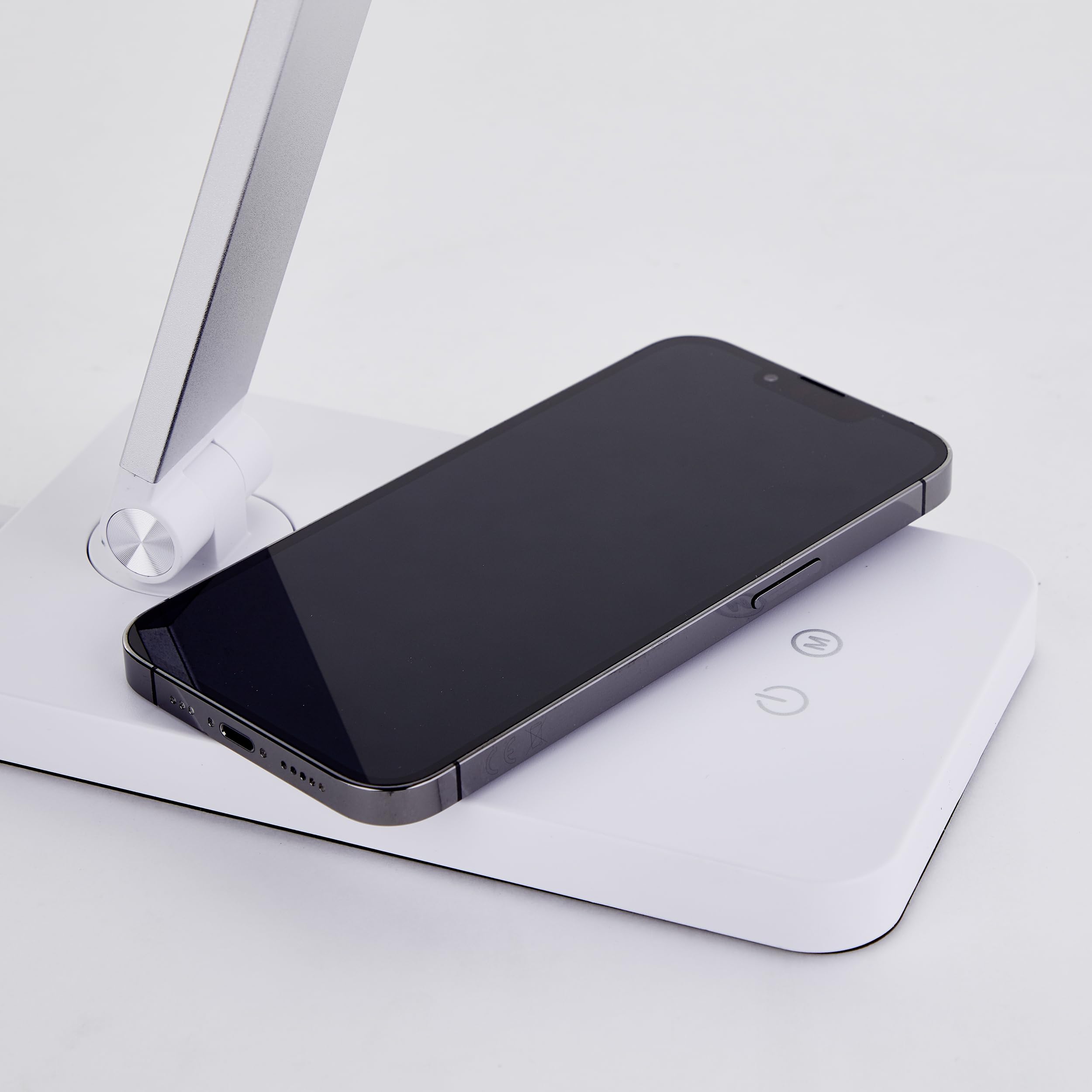 Lightbox Lampada da tavolo LED con CCT (2700-6500 K) e ricarica wireless e | Lampada da tavolo LED, ricarica wireless, dimmer a 3 livelli, USB, CCT, bianco