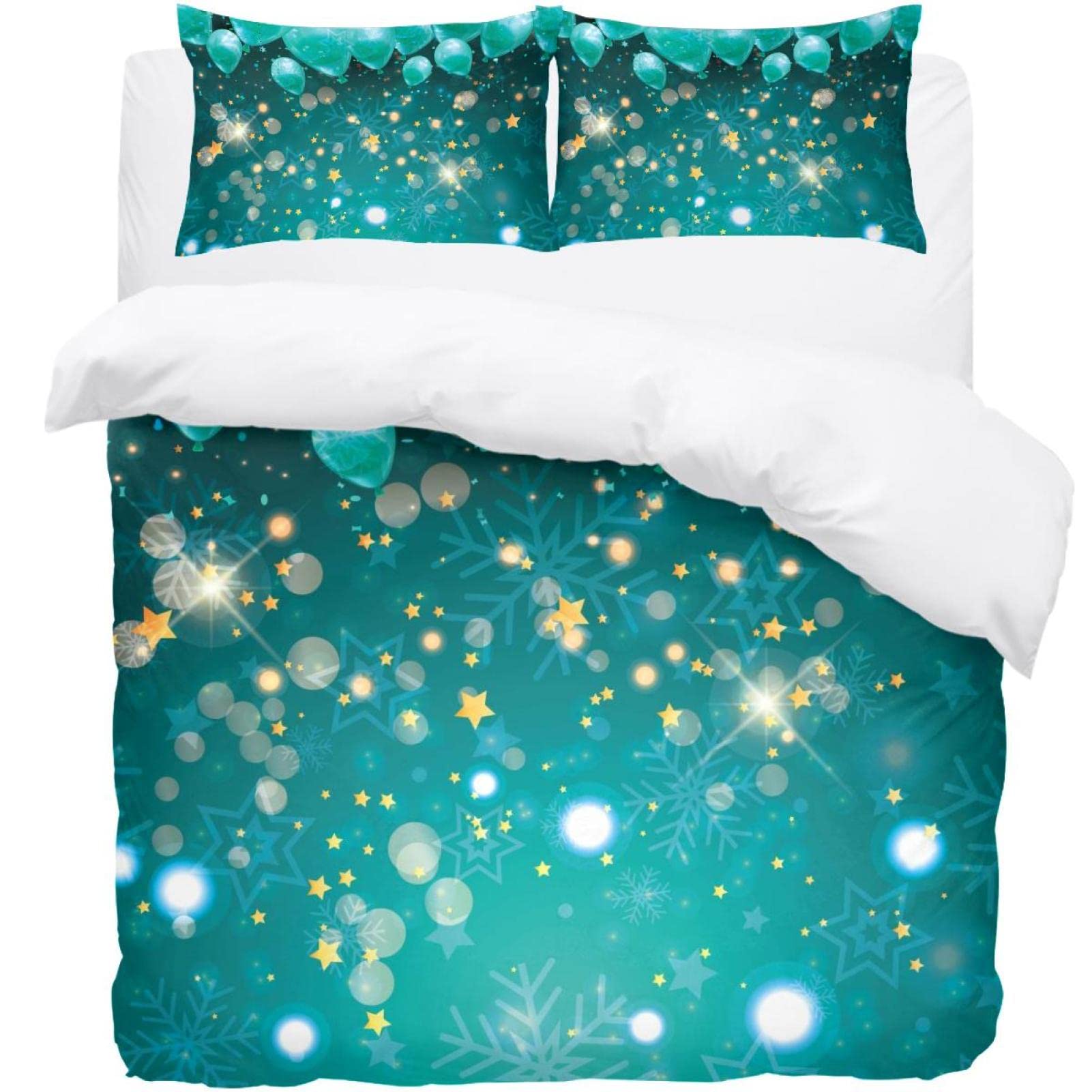 Parure de lit verte imprimé ballons flocons housse couette 2 taies