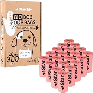 Starchly 300 Stück Hundekotbeutel biologisch abbaubar - 20 Rollen Kotbeutel für Hunde - Bio, Kompostierbare Beutel aus Maisstärke - 15 pro Rolle - Reißfest, Auslaufsicher, rosa product image