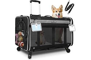 Petskd Double Layer Cat Dog Carrier with Wheels Rolling Pet Travel Carrier