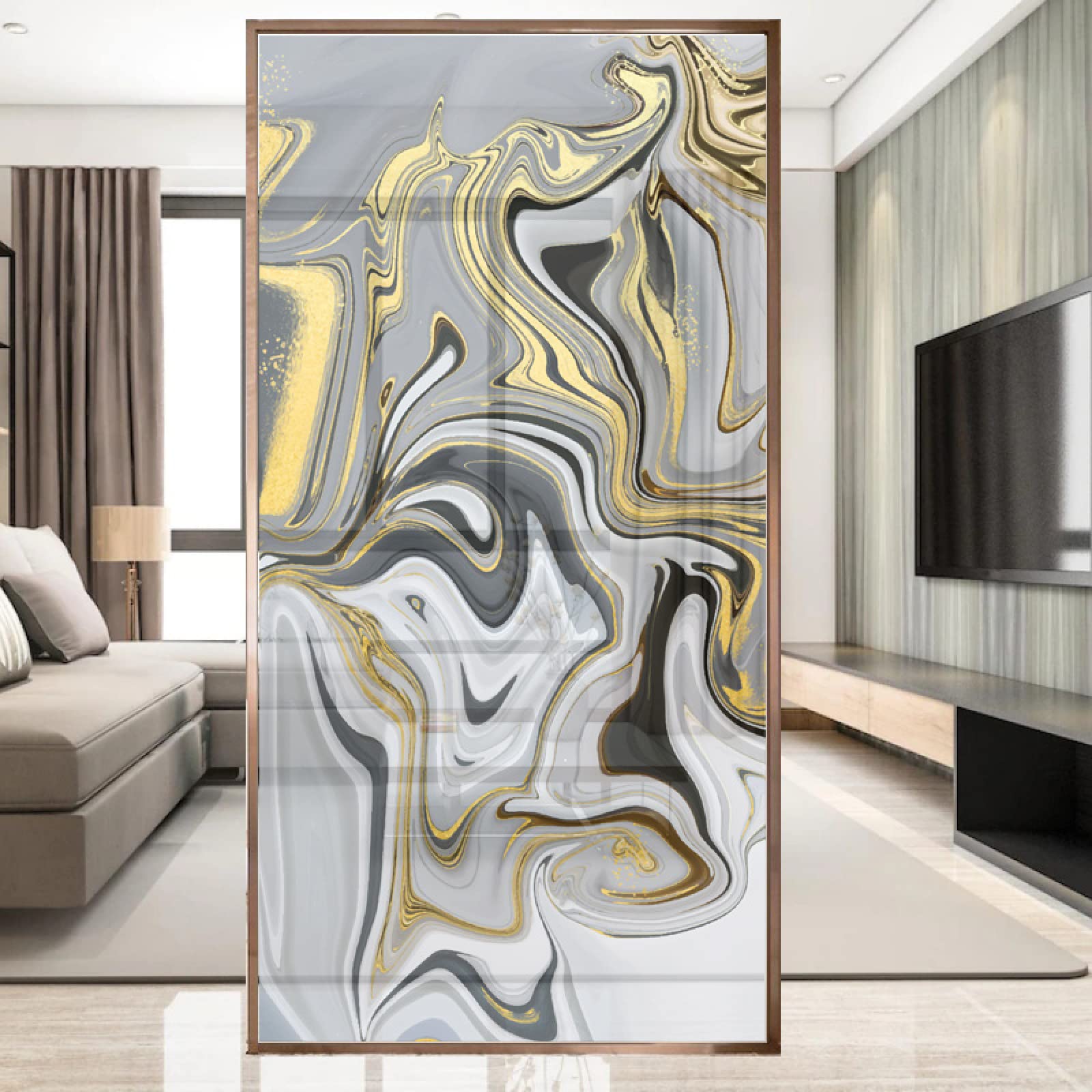 Fensterfolie 3D Schwarz Gelbes Zusammenfassung Privatsphäre Fensteraufkleber kein Kleber, Gute Privatsphäre Schutz, Fensterabdeckung Buntglasfolie, für Badezimmer, Küche und Konferenzräume 90x200 cm