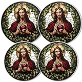 Electric Stove Burner Covers, Set of 4,White Round Cover for Gas Stovetop,8 and 10 Inch,Colorful Stained Glass Round Clipart Of Jesus