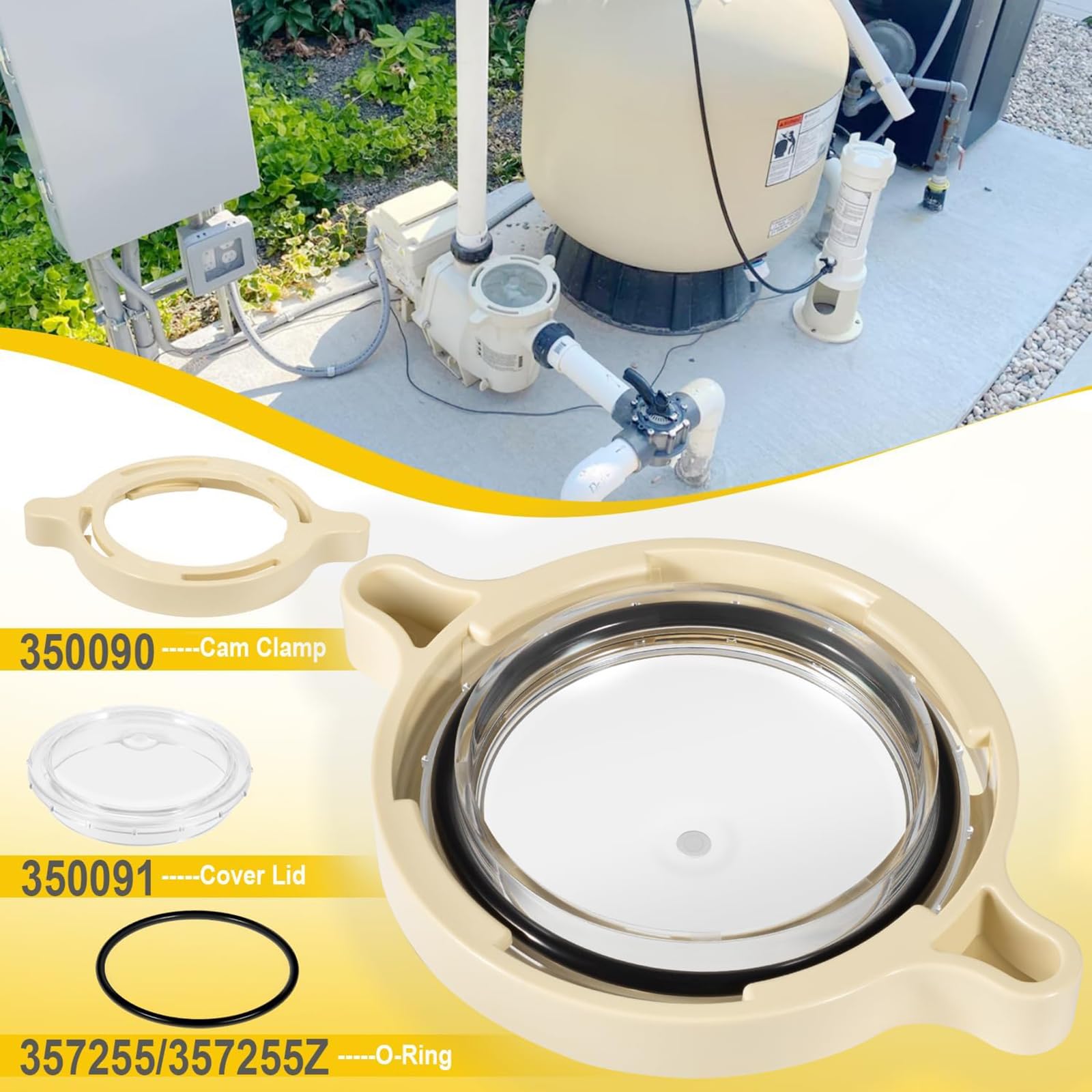 Set di coperchi e morsetti per pompa da piscina, facili da installare, resistenti alla corrosione, design a prova di perdite, coperchio per sistemi interni, guarnizione O-Ring, componenti per piscina