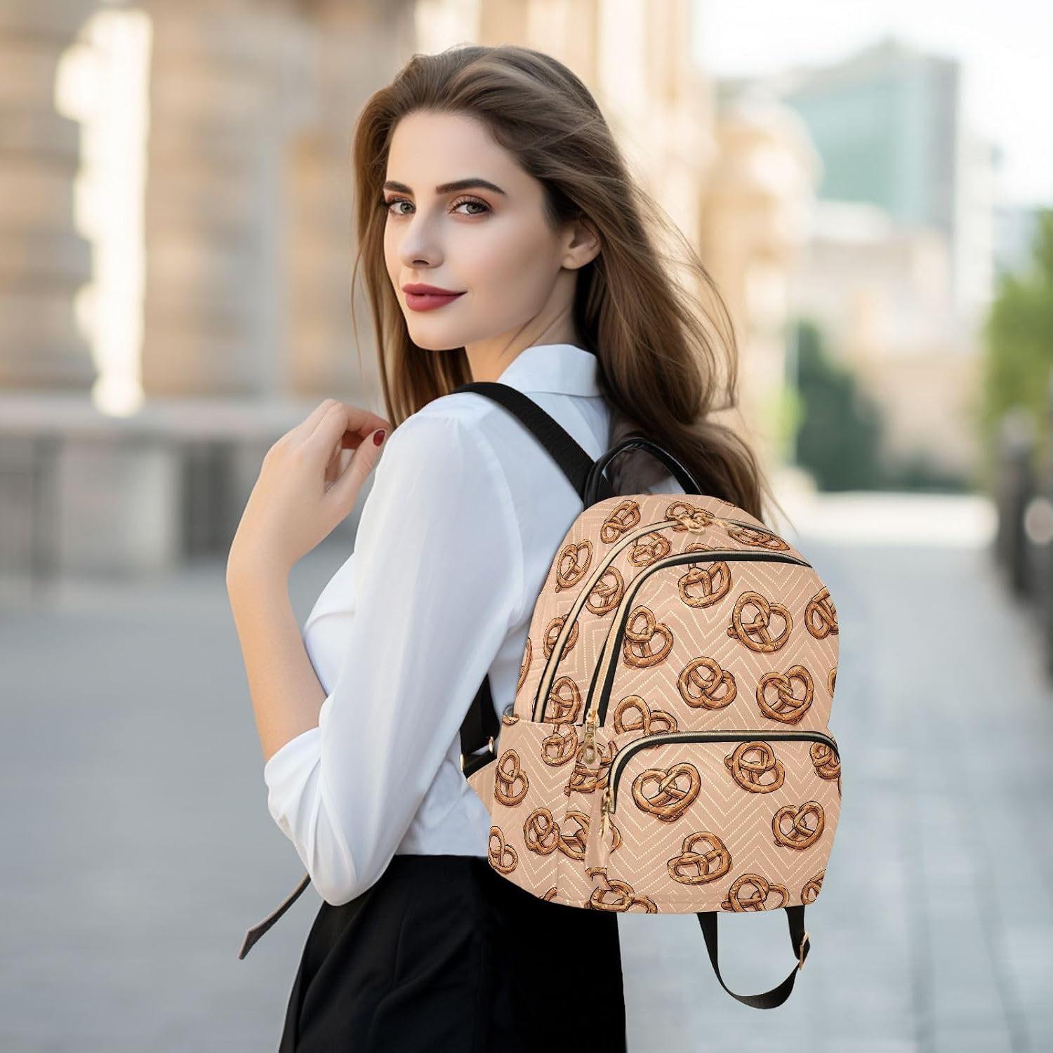 Pretzels Pattern Backpack Purse for Women Shoulder Bag Fashion Daypack Ladies Handbag Lightweight Travel Bag Rucksack