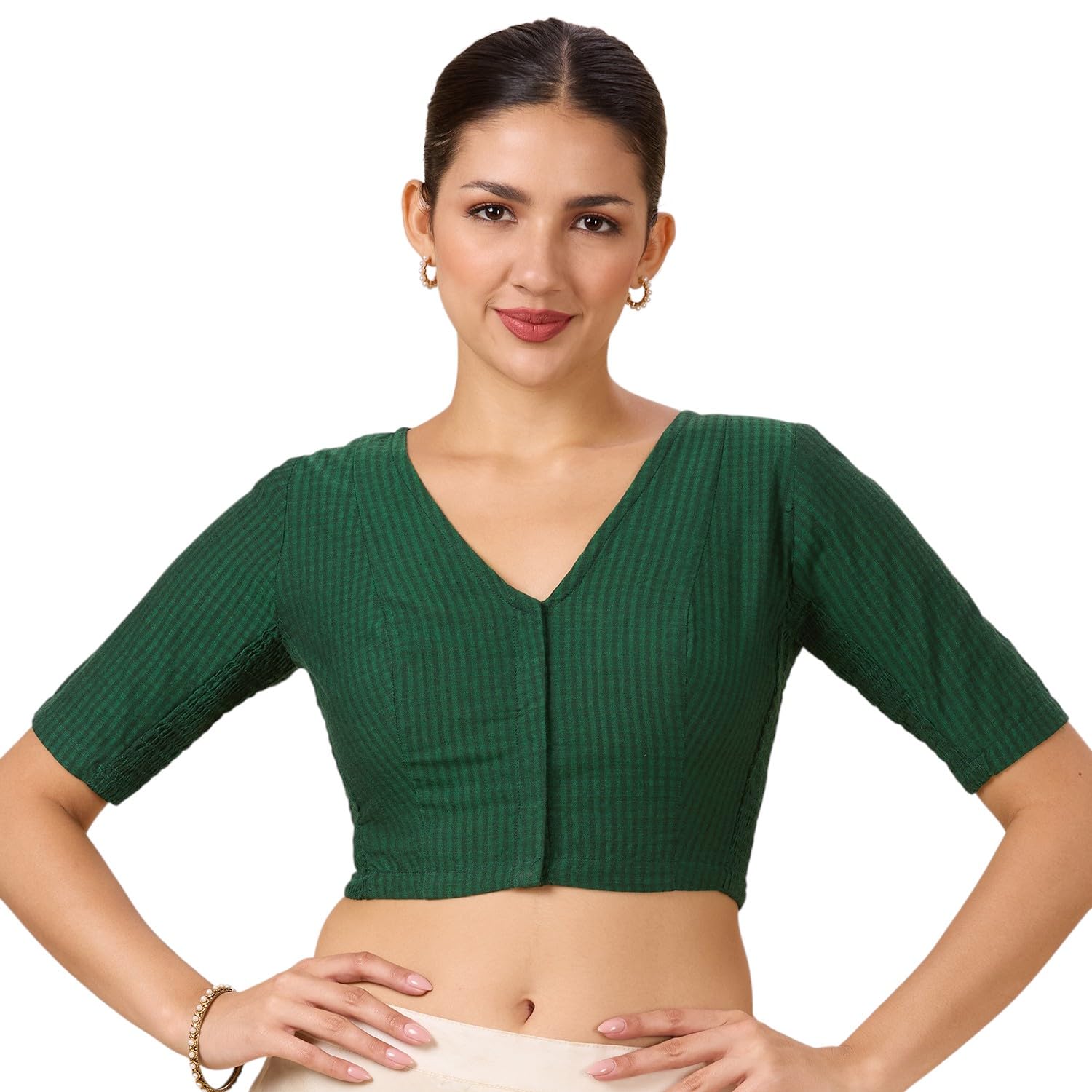 Studio Shringaar Women Cotton Half Sleeve Madras Checks Saree Blouse with Stretchable Sides