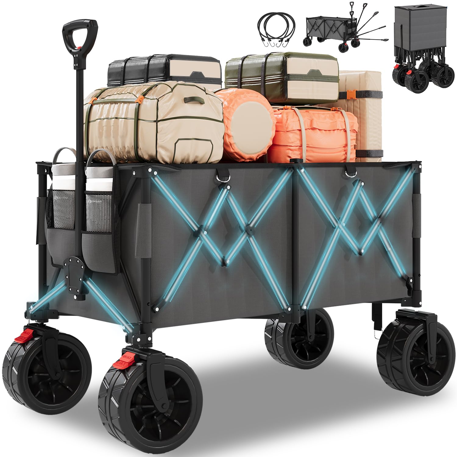 Homall Carro Playa Plegable 260L con Ruedas Extra Anchas de 10 cm, Carro de jardín Plegable XXXL para Camping, Carro de Playa para Compras al Aire Libre, Capacidad de Carga máx. 150 kg