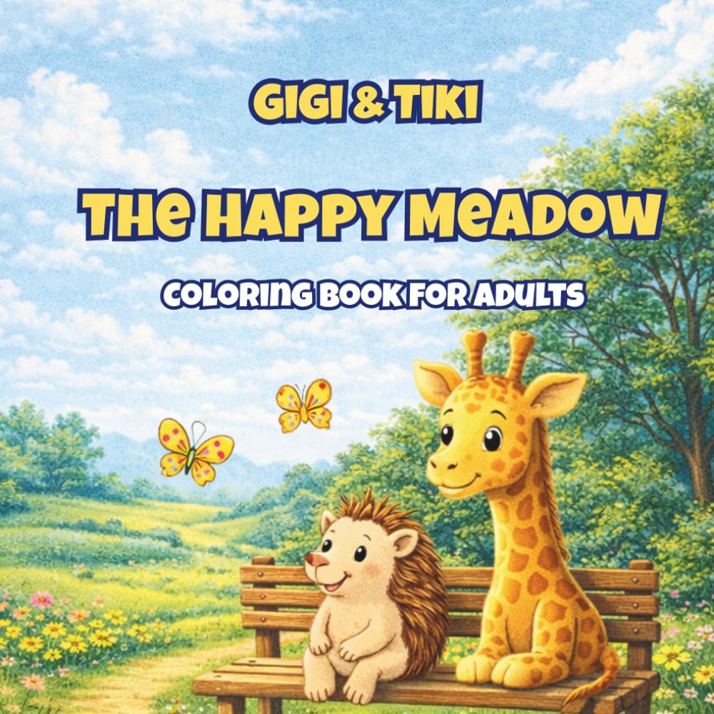 Gigi & Tiki: The Happy Meadow: A Cozy Kawaii Coloring Book for Adults with Cute Animals, Relaxing Nature Scenes, and Easy Bold Designs for Stress Relief