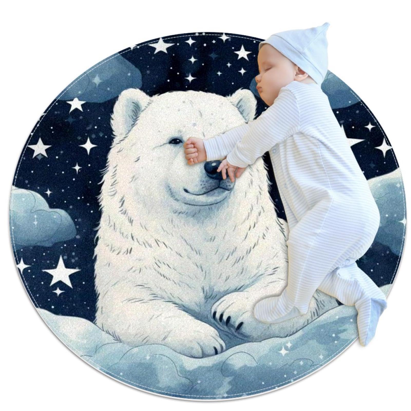 Tapis de salle de bain ours polaire antidérapant rond 1m pour douche chambre enfant et salon