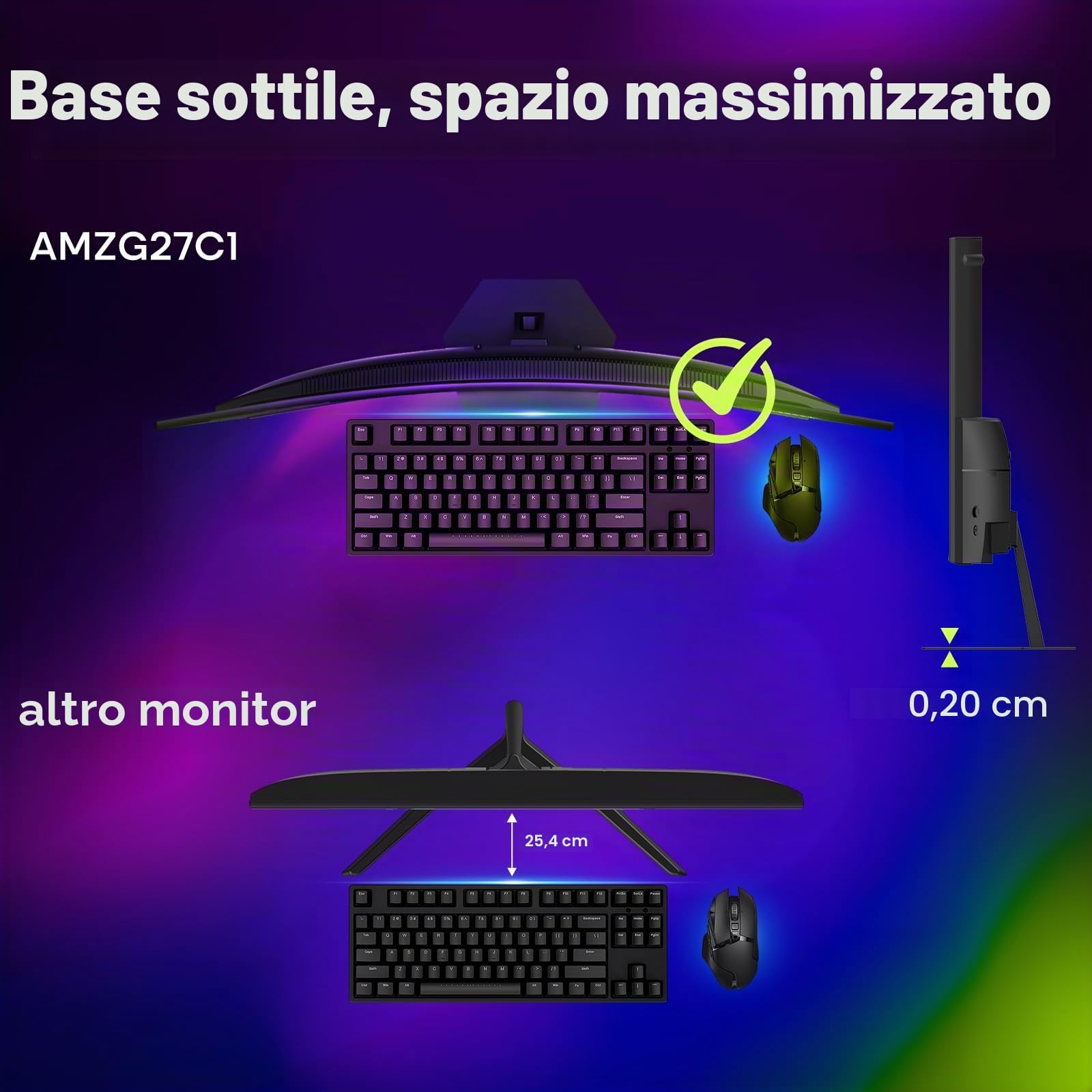 Amzfast Monitor da gioco curvo da 27 pollici, 200 Hz, monitor per computer FHD 1080p con altoparlanti integrati, MPRT da 1 ms con pannello VA veloce | 130% sRGB, 3000: 1.1500R | 12 mesi di garanzia