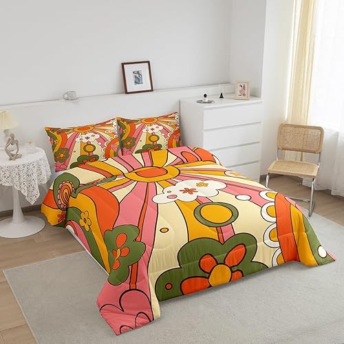 Miniatura 2 de Erosebridal Juego de edredón hippie de los años 60 y 70, tamaño Queen, vintage, bohemio, juego de ropa de cama con estampado de flores, nubes,