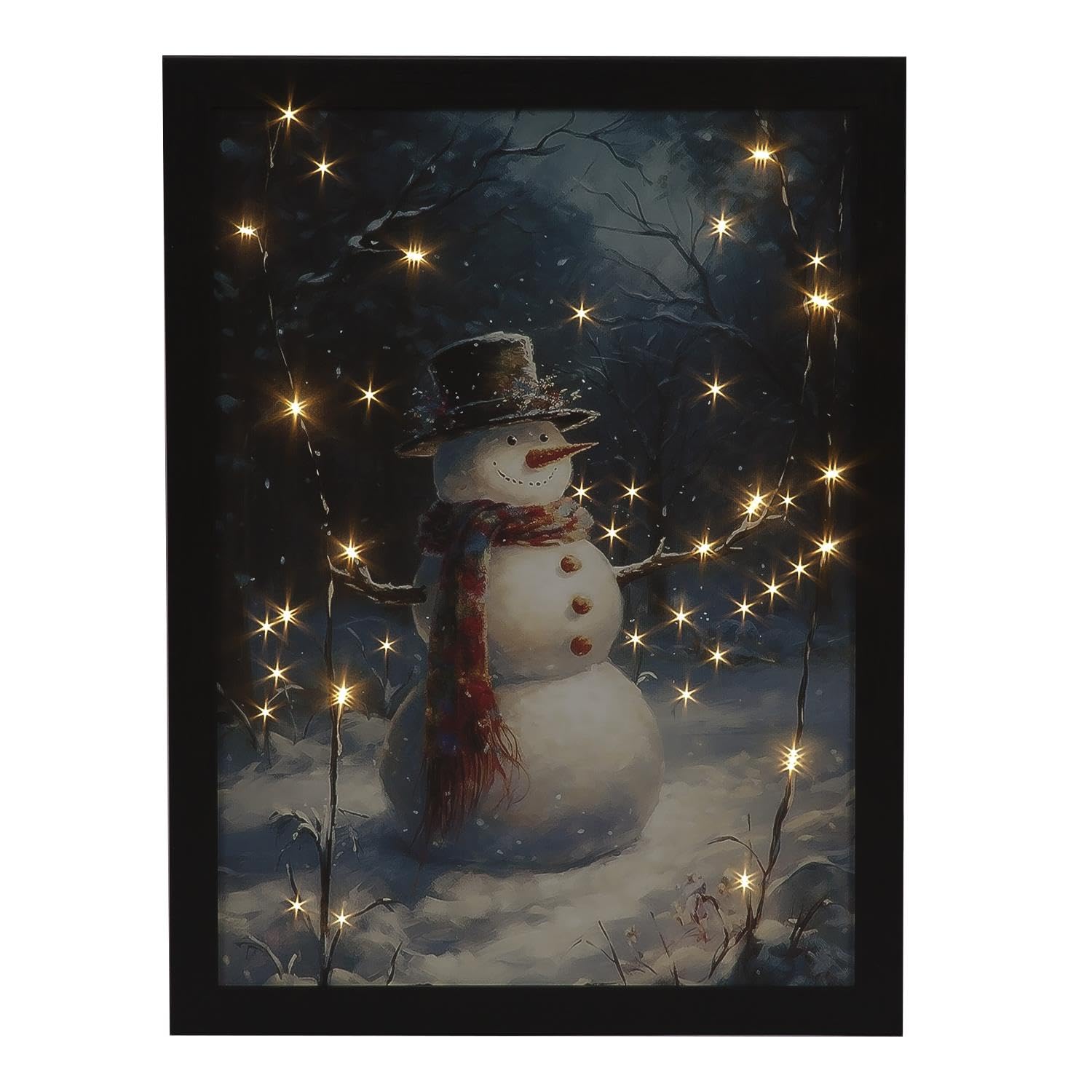 Yöl White Christmas Fibre Optic Canvas Art Snowman In Winter Nighttime Snowy Wonderland Light Up Led