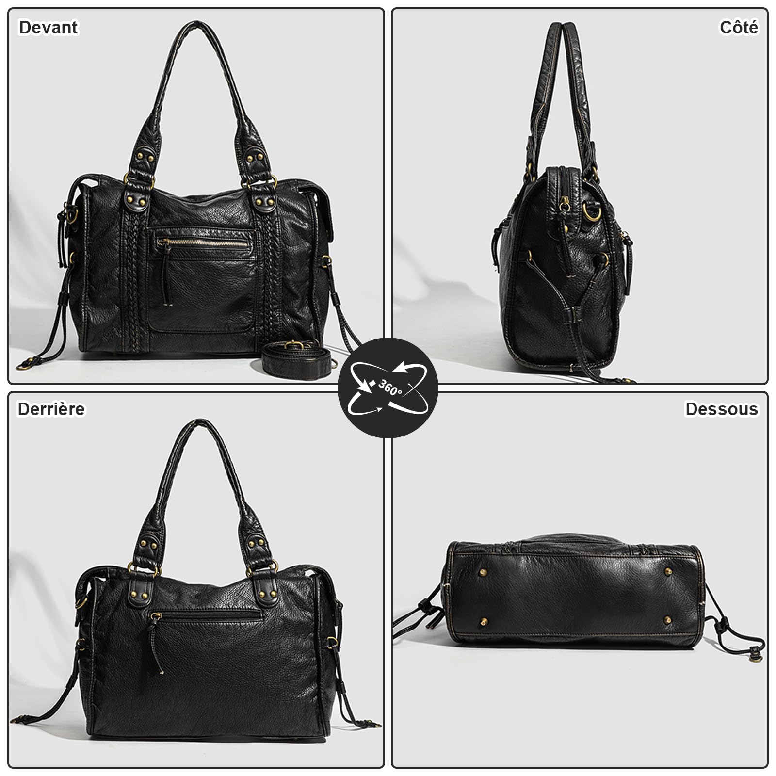 Sac a Main Femme Cuir - Sac a Main pour Les Cours Lycee - Grand Vintage City Bag Sacs à bandoulière Fourre Tout Femme pour le travail et les voyages
