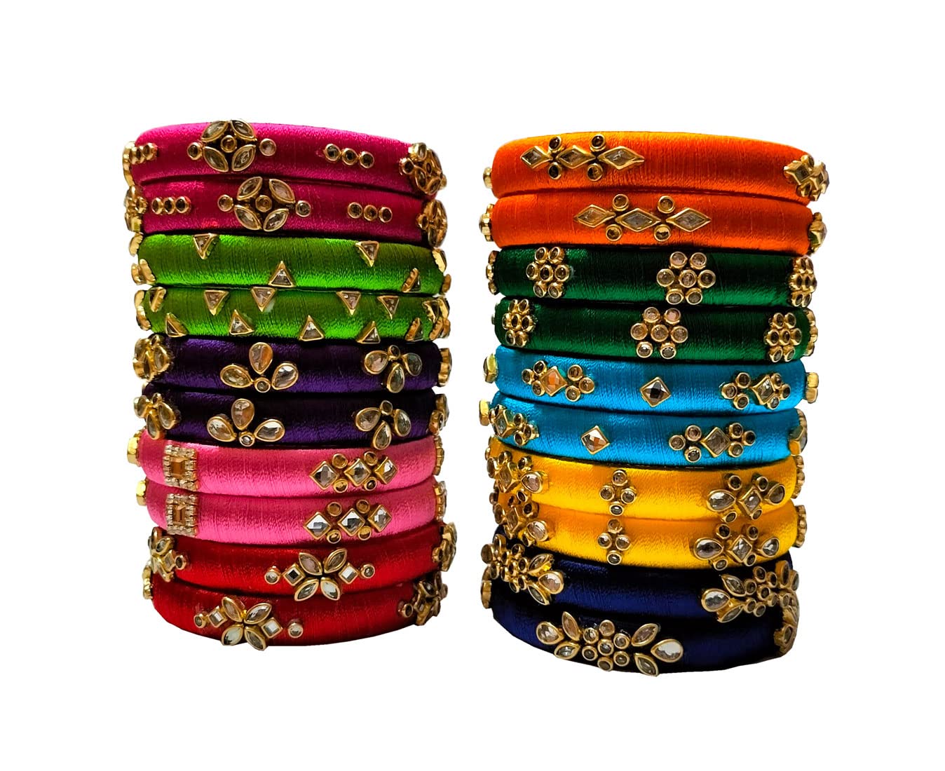 Blue jays hub Silk Thread Bangles New kundan Style multicolors Set of 20 for Women/Girls
