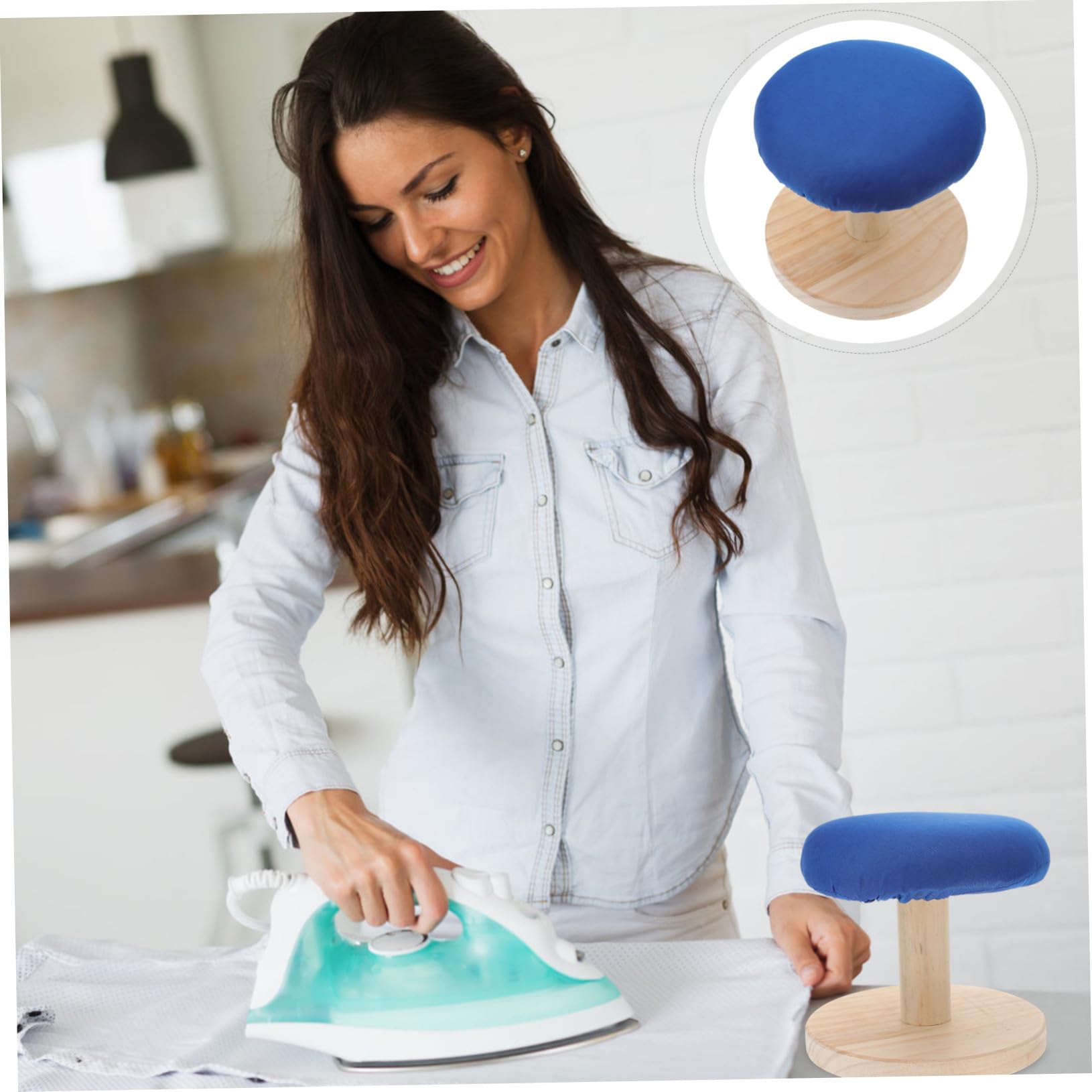 Taburete de Planchado Redondo Compacto con Base de Madera Estable y Almohadilla Aislante para Hogar Herramienta Práctica para Planchar y Costura
