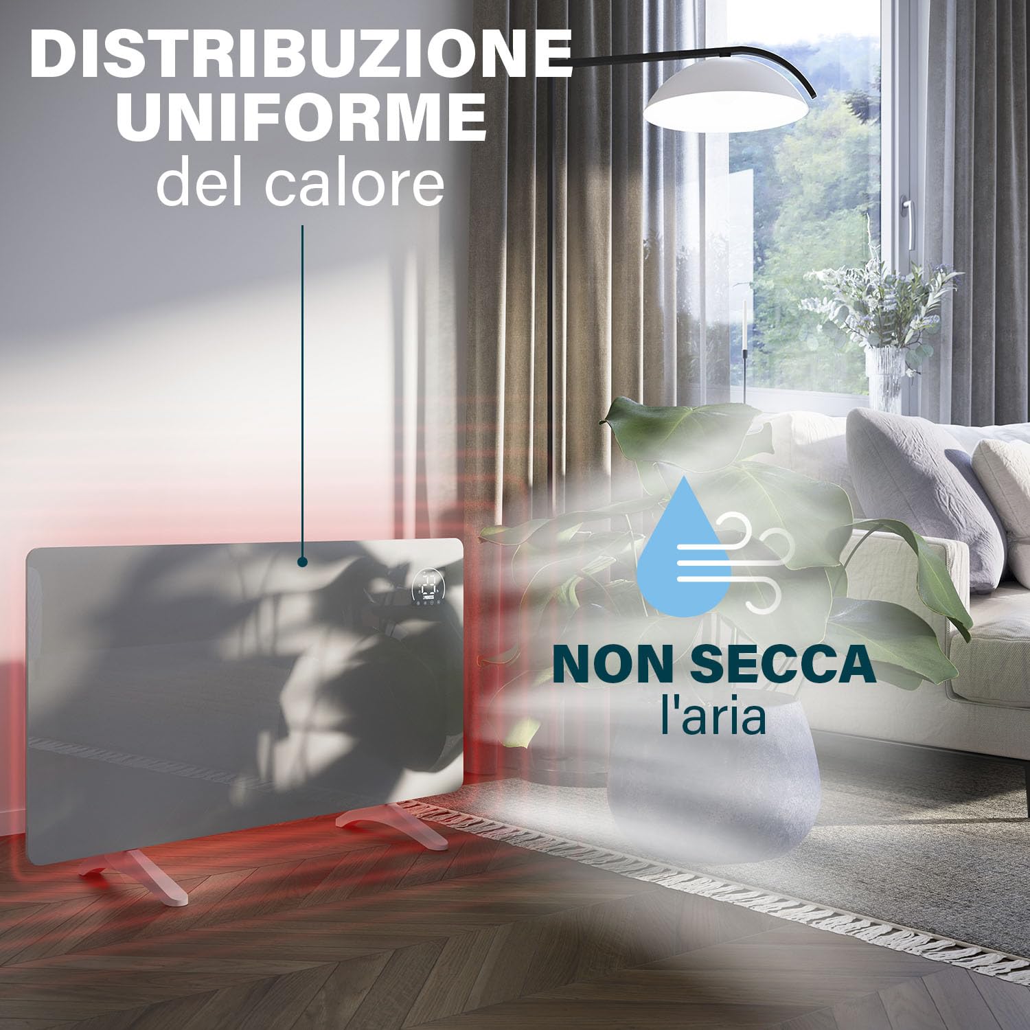 Princess Riscaldatore a infrarossi connettibile - Cristallo di carbonio - 480 W - Termostato regolabile fino a 50 °C - Timer 24 ore - Programmazione settimanale - Bianco o nero (Bianco)