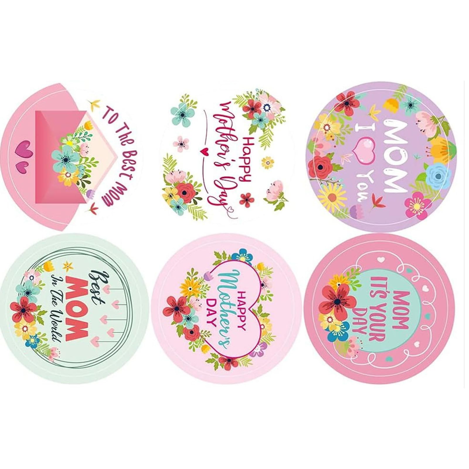500Pcs Happy Mother's Sealing Sticker 1Inch Adhesive Wrapping Labels 25mm Flower Seal for Packaging Decoration Mother's Day