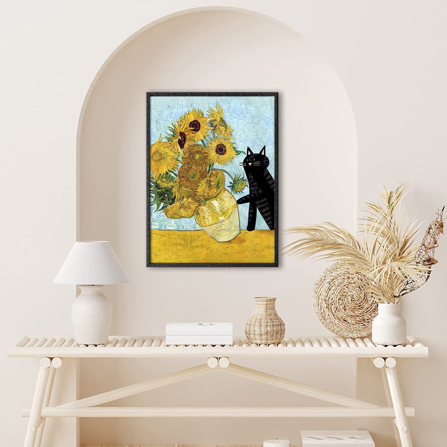 Amazon.co.jp: NCYEL 黒猫 フローラル ヒマワリ ウォールアート 花瓶 