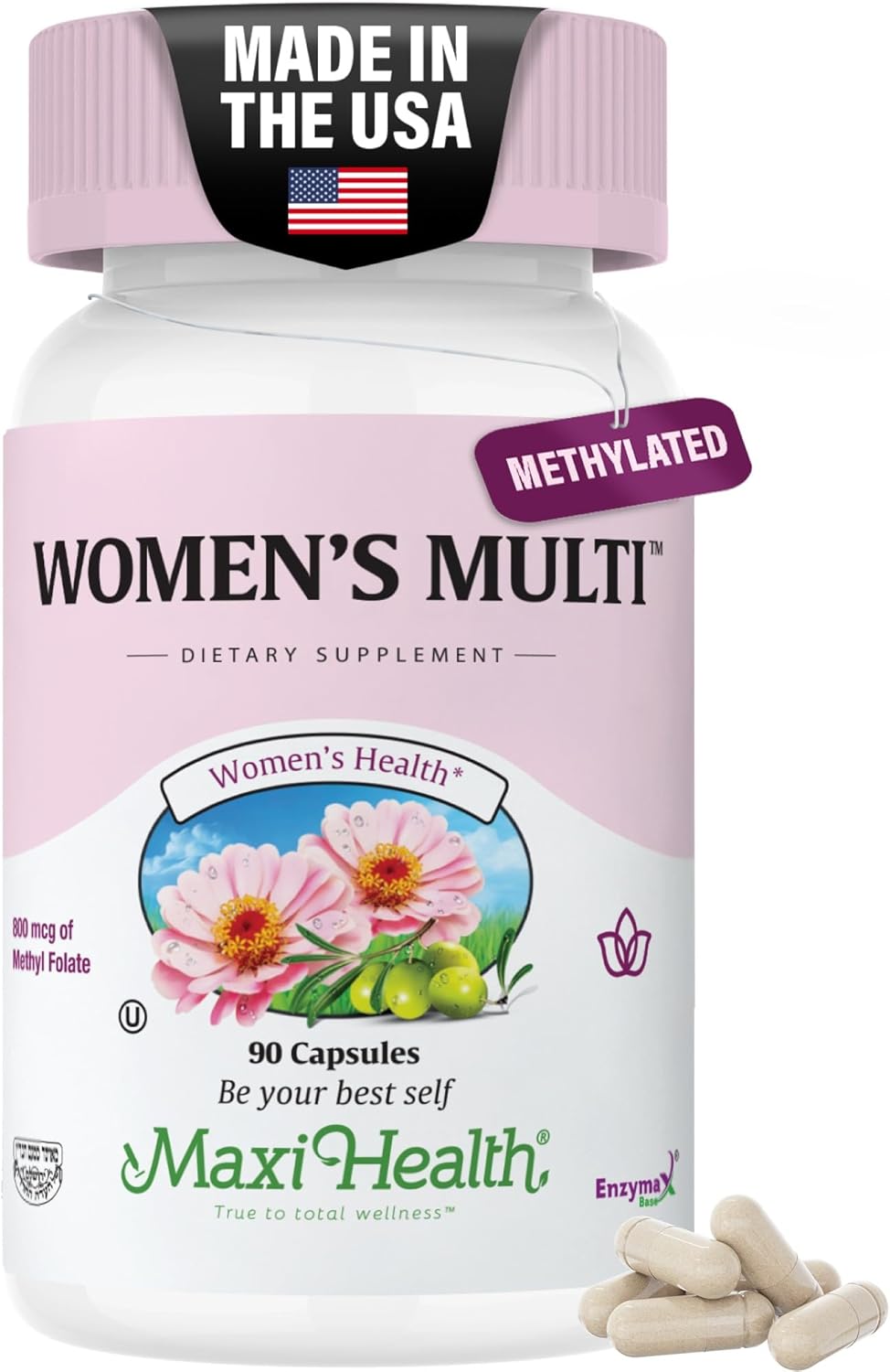 Womens Multivitamin – Methylated Multivitamin for Women with 23 Key Vitamins C, D, B6, B12, Calcium, Probiotics, Biotin & More – Energy, Skin, Nails & Gut Health Support – Kosher (90 Capsules)