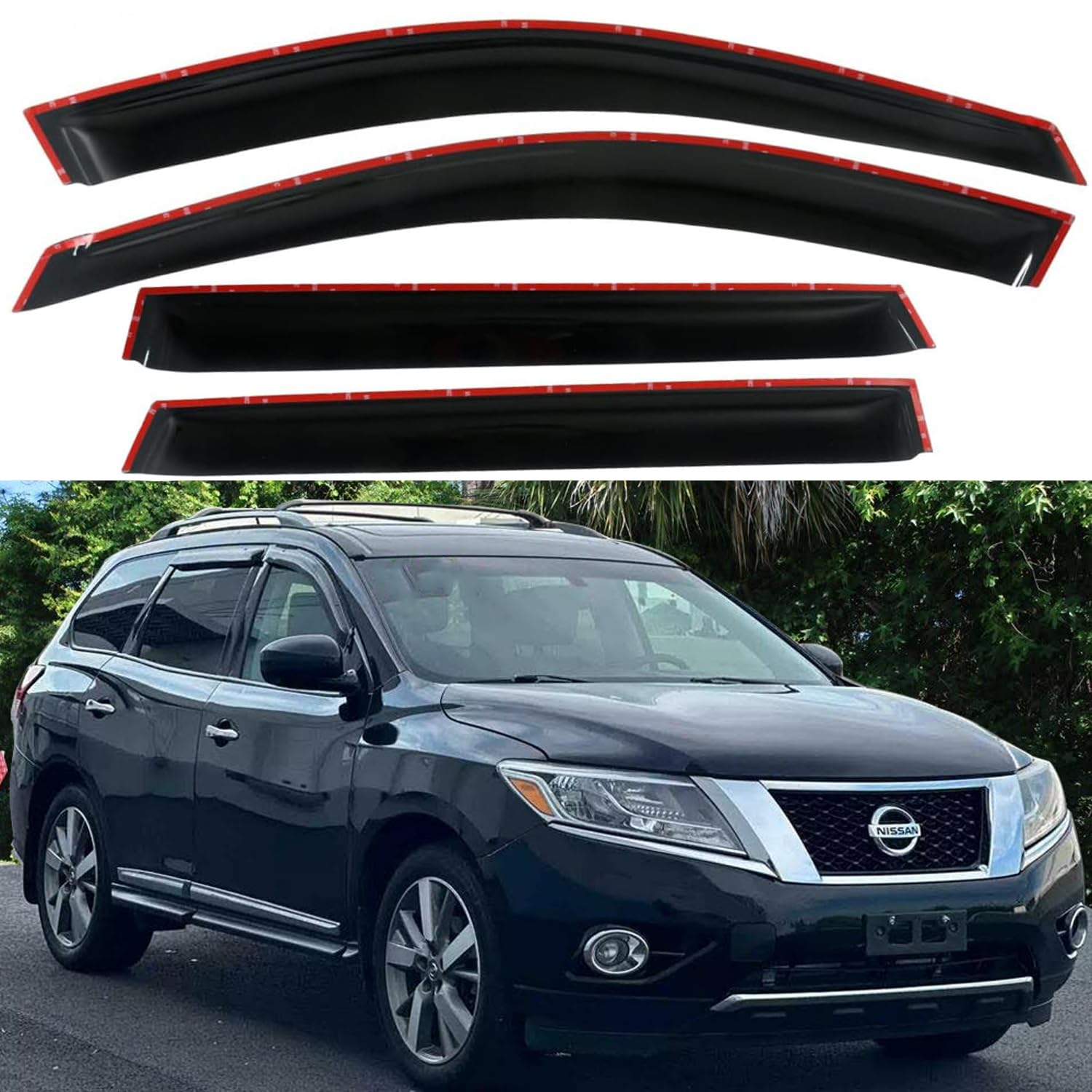 Tape On Side Window Visors Vent Sun Rain Guards Wind Deflectors Compatible with Nissan Pathfinder 2013-2021,S SV SL Platinum