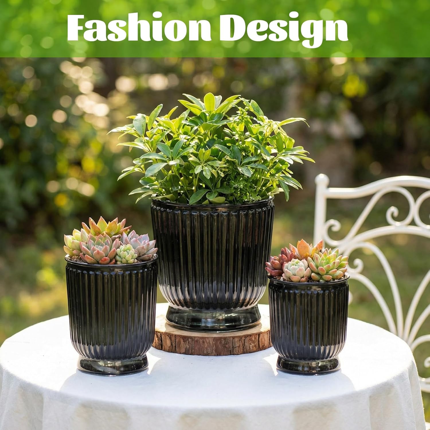 Set of 6 Self Watering Plant Pot 3 Sizes Plastic Double Layer Self Watering Flower Pot with Multi Mesh Drainage Holes Wicking Reservoir for Indoor Outdoor Garden Plants(Black)