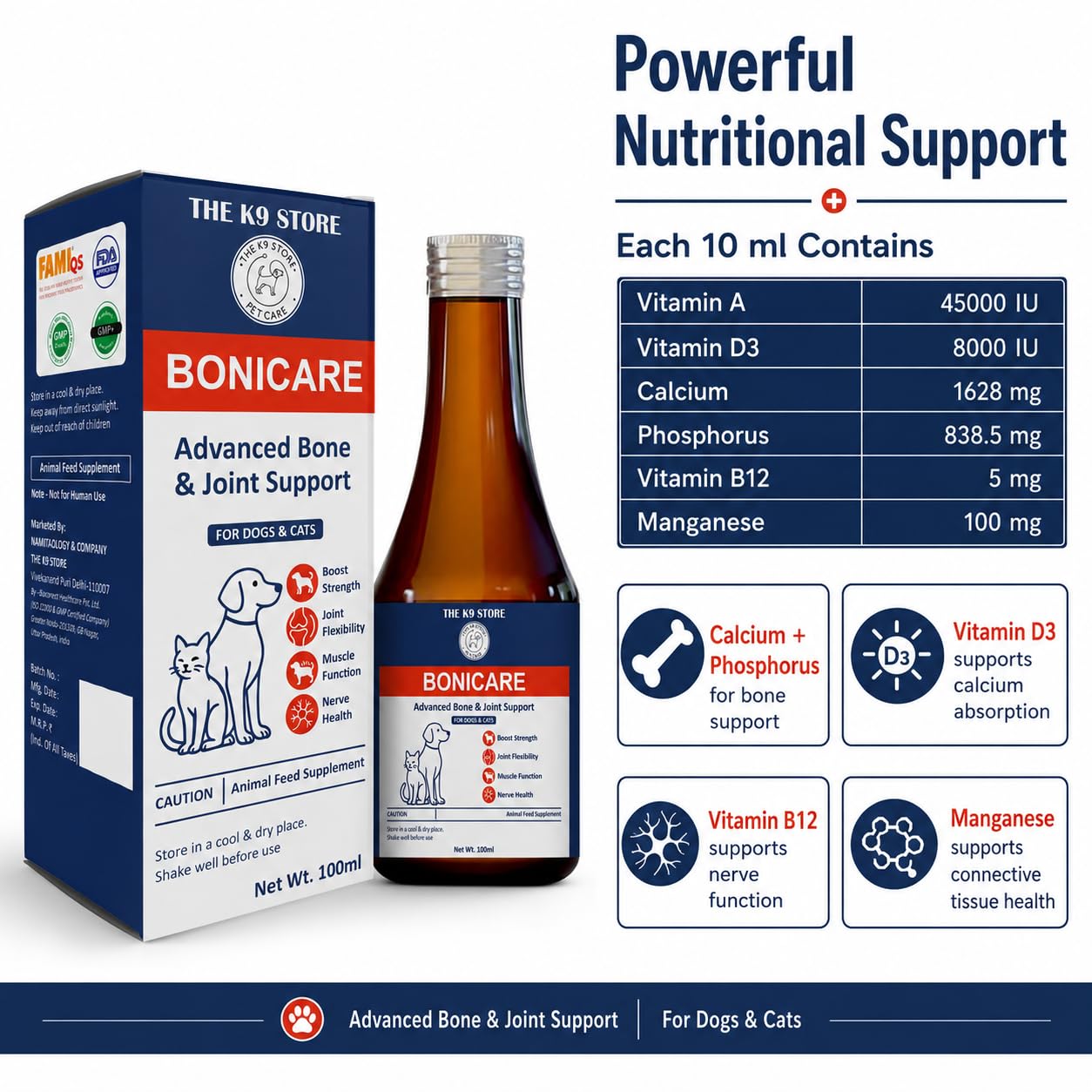 Bonicare Calcium Supplement for Dogs & Cats | Bone & Joint Support Syrup with Vitamins A, D3, B12 & Manganese | Supports Healthy Growth, Mobility, Muscle & Overall Pet Wellness | 100 ML — Amazon image 5