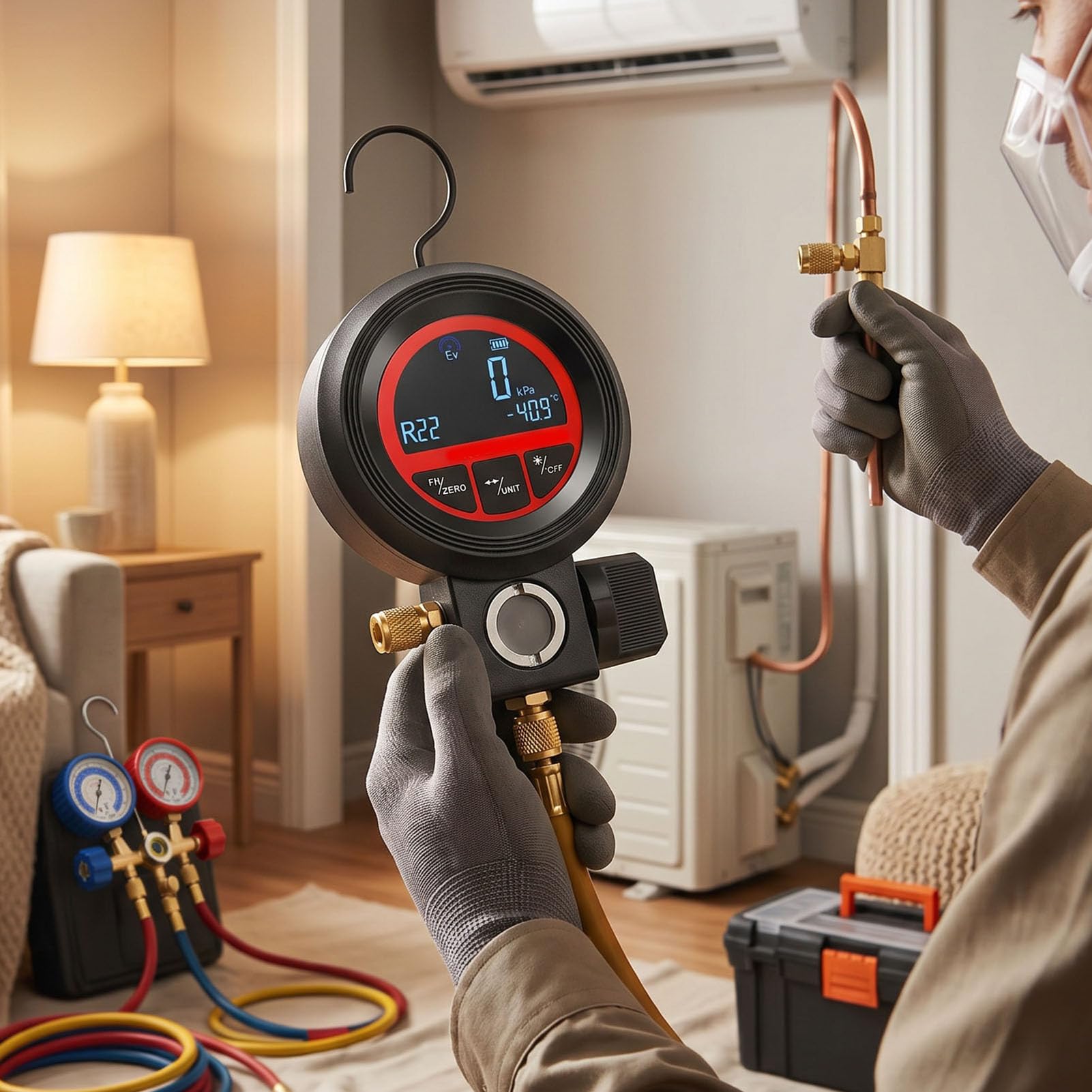 AMONIDA Jauges Numériques Hvac 3-en-1 Lcd pour R410a R32 R134a