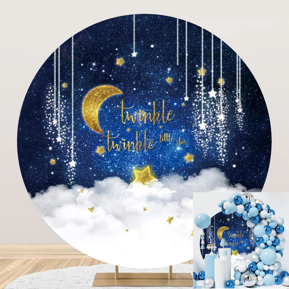 CORFOTO 10x8ft Fabric Moon Starry Star Backdrop Photography Golden Stars Silver Moon Galaxy Starry Sky Cloud Background Moon Night Birthday Party Decor Newborn Baby Shower Photoshoot Studio Props