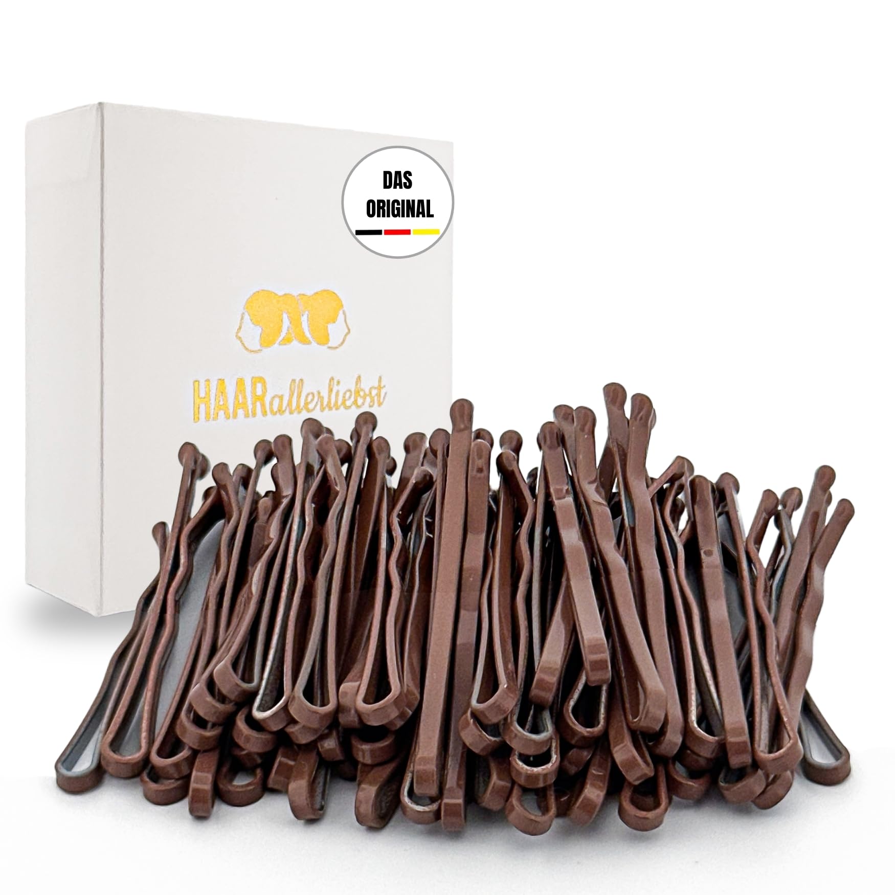 50 Mini Hair Grips Hair Bobby Pins Brown 3.4 cm Delivered in a White Box of Love, Box colour: white, 50 count (Pack of 1)