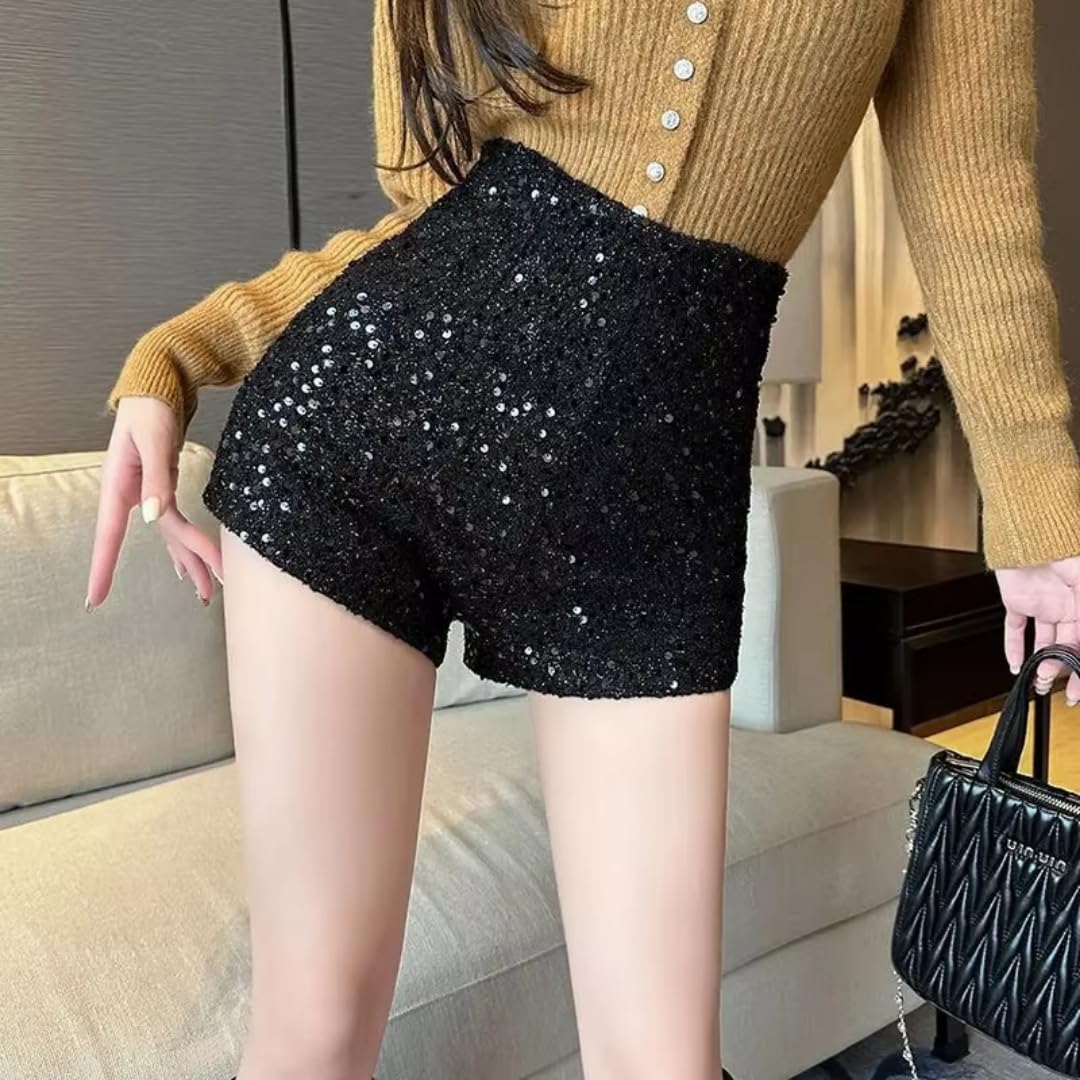 Pantaloncini Short Donna Pantaloncini Larghi con Paillettes Pantaloni da Donna A Vita Alta in Stile A