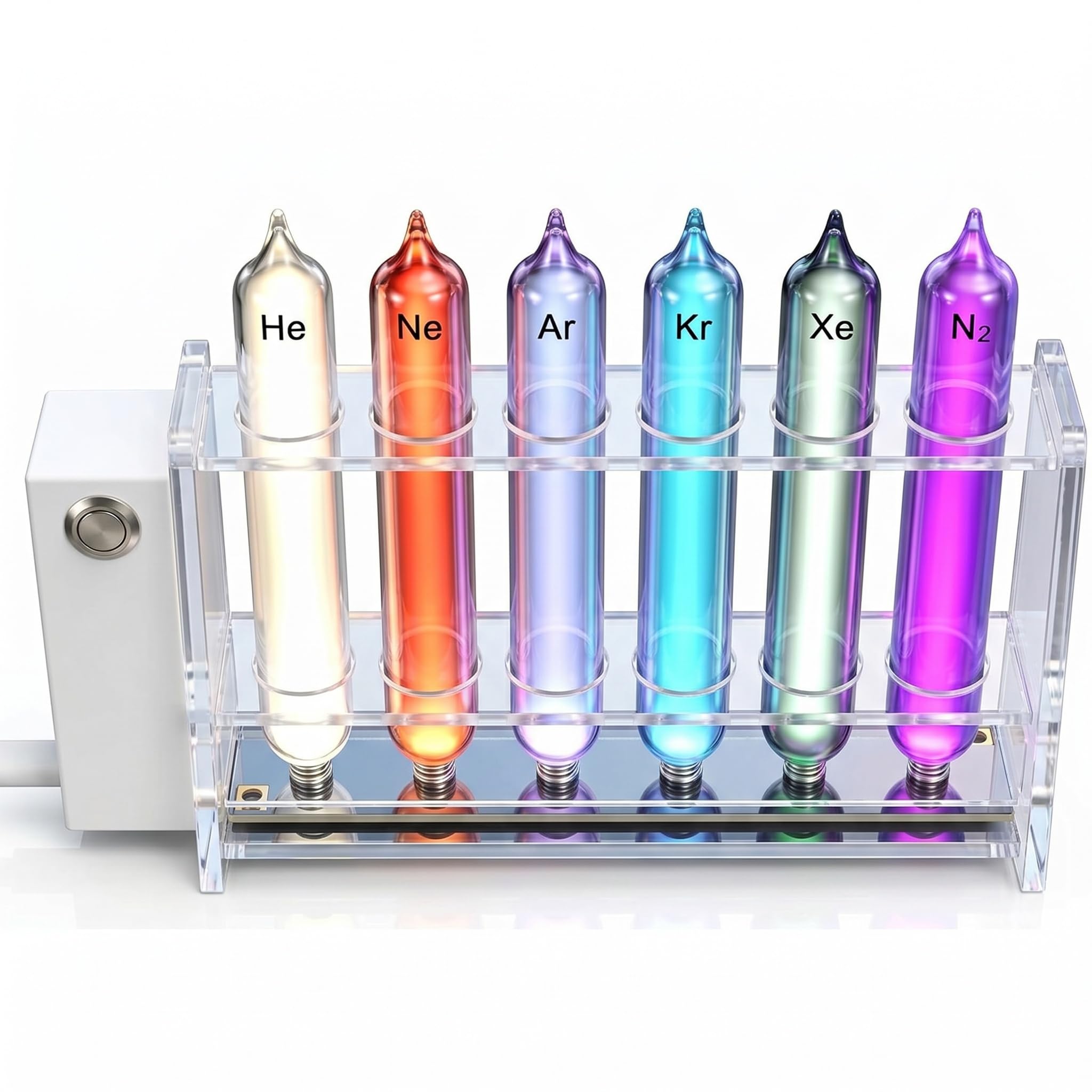 WHOOLEFUN 6 Rare Gas Glass Tubes With Excitation Base, He/ne/ar/kr/xe/n2 Rare Gas Glow Demonstration Set, Element Collection, For Chemistry And Physics Education