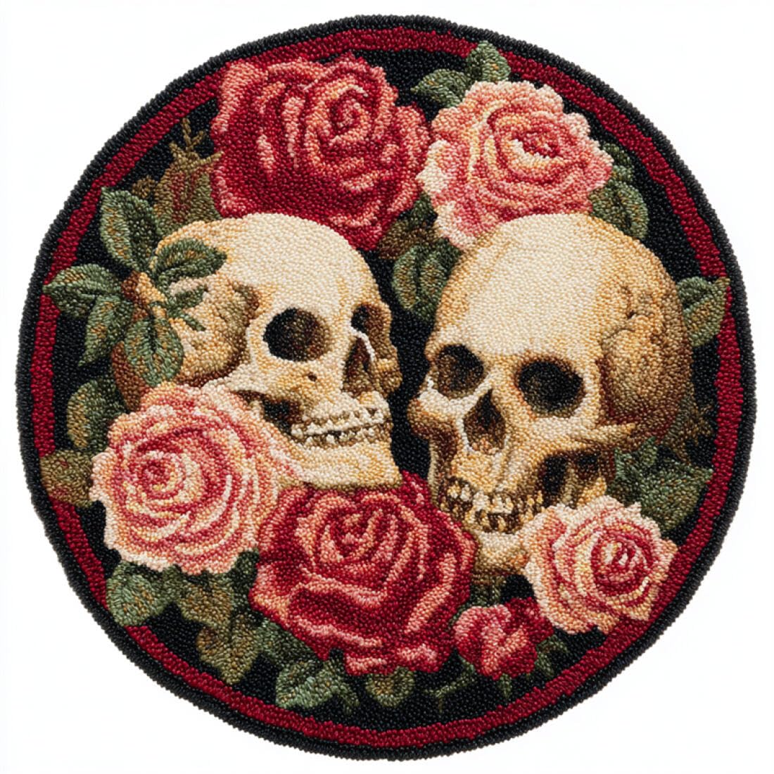 Rqwybcaxn DIY Latch Hook Rug Kit for Teens Embroidery Kit Skull and Rose 80x80cm Round Tapestry with Crochet Hook Study Craft Gift